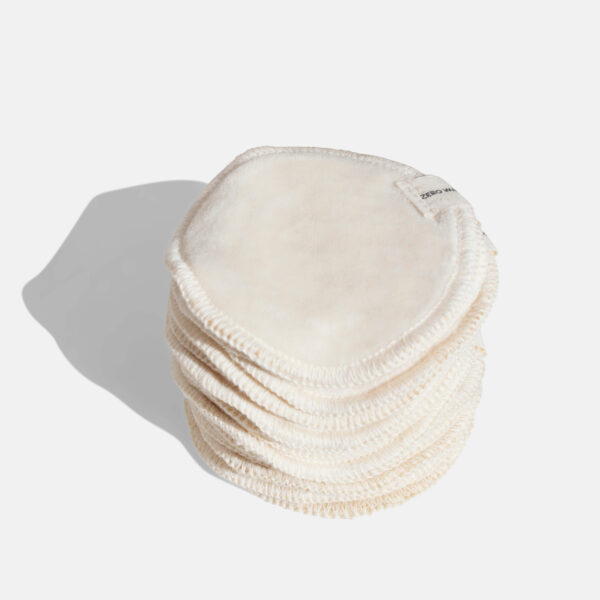 Stack of reusable organic cotton makeup removing facial cleansing pads