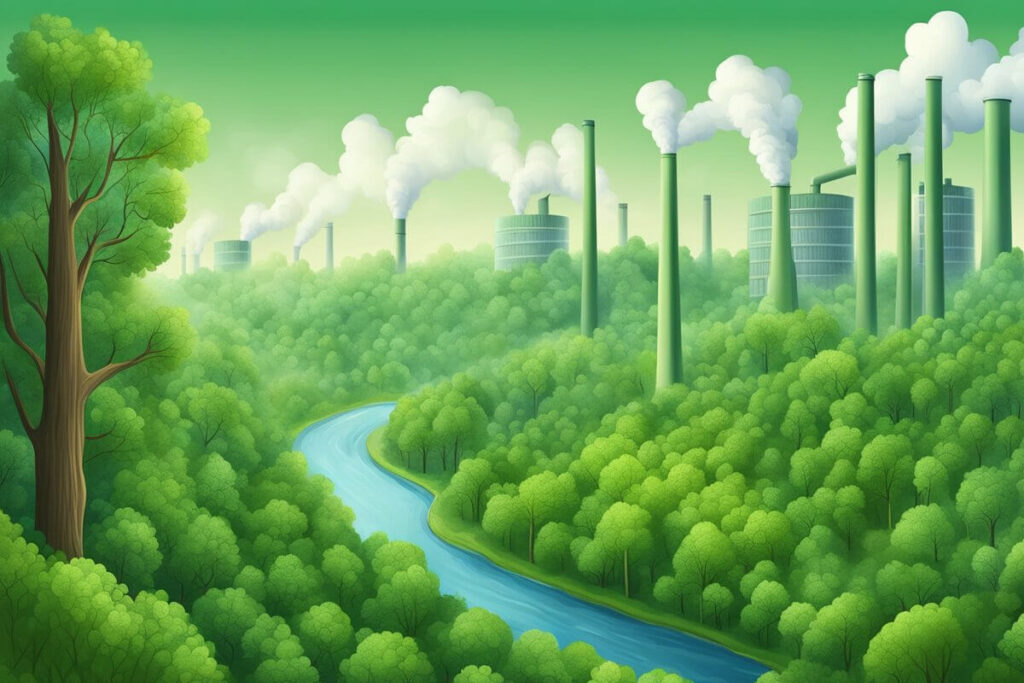 Pollution with lush forests